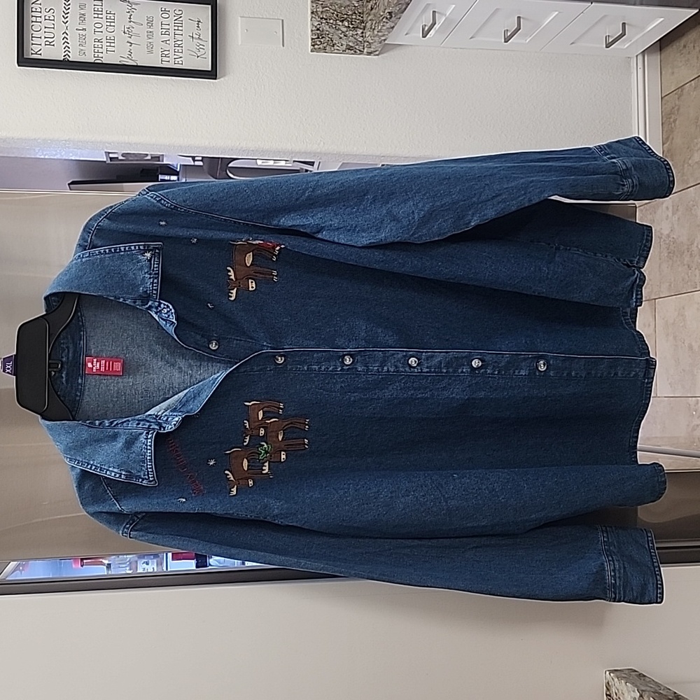Christmas Denim Shirt.  Long Sleeve, women's SizeXXL